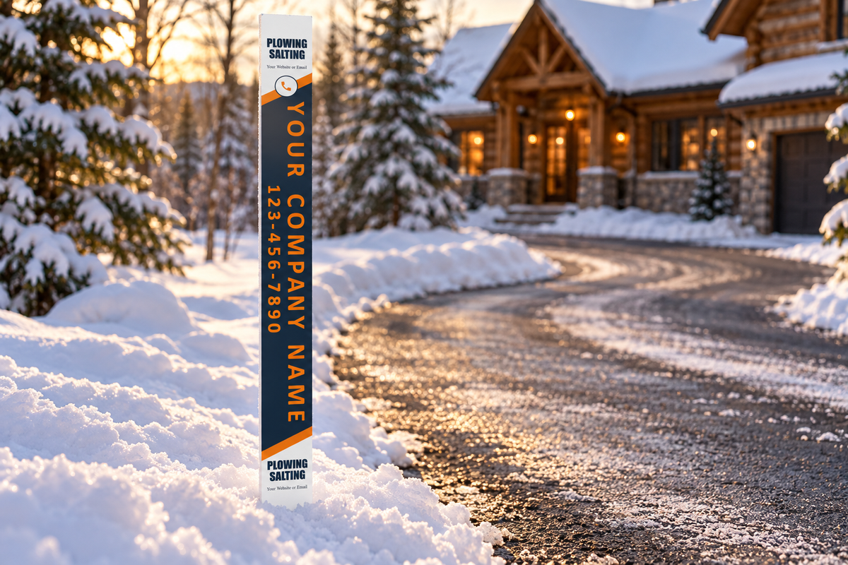 Custom Snow Management Advertising Stakes – Navy & Orange
