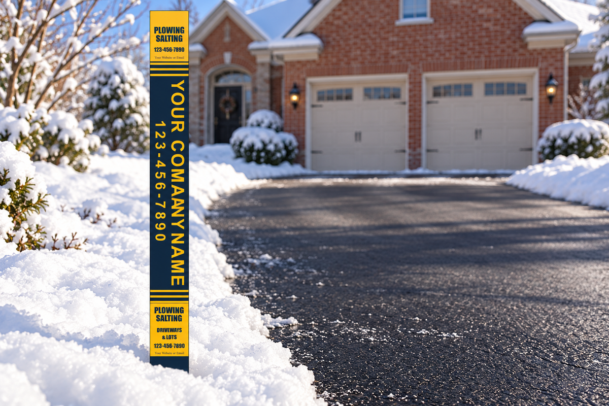 Custom Snow Management Advertising Stakes – Navy & Yellow