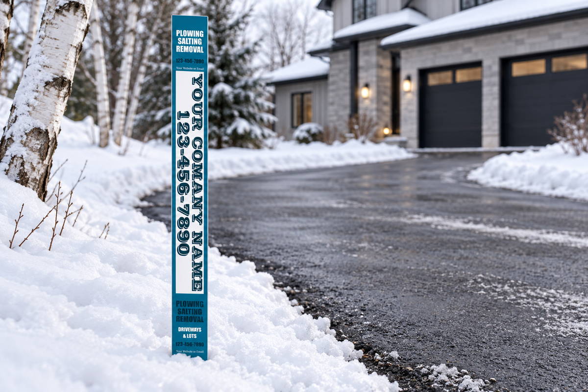 Custom Snow Management Advertising Stakes – Teal & White